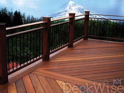 hardwood deck with mountain in background