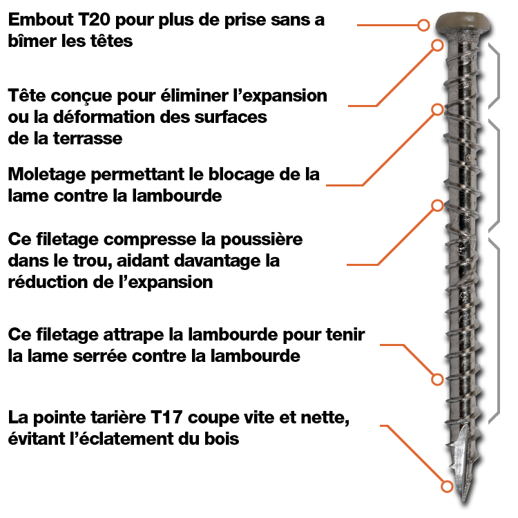 Caractéristiques des vis agglomérées DeckWise®